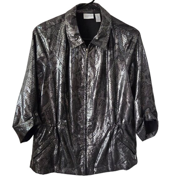 Chicos Zenergy Sz 0/US S Metallic Snake Print Jacket 3/4 Sleeves Button Detail - Picture 1 of 8